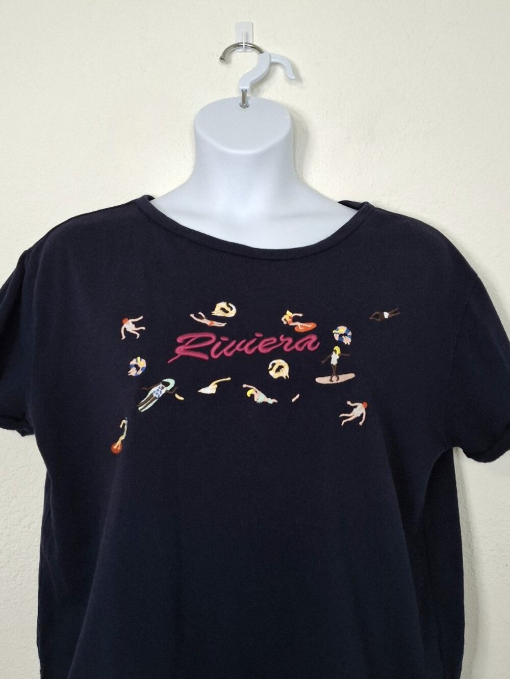 Anthropologie Maeve Riviera Top Sz L Embroidered Crop Boxy Novelty Print Coastal - Picture 3 of 13